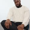 Trendyol Beige Oversize Crew Neck Textured Knitwear Plus Size Sweater