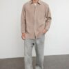 Trendyol Beige Oversize Fit Cashmere Winter Textured Shirt