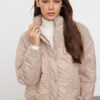 Trendyol Beige Oversize Knitwear Detailed Quilted Puffer Coat