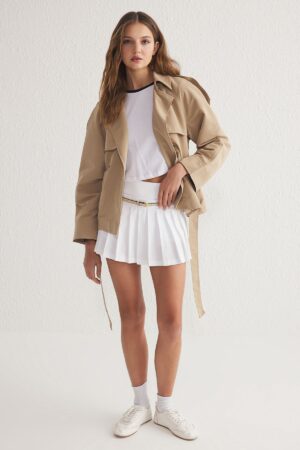 Trendyol Beige Oversize Wide Cut Belted Trench Coat