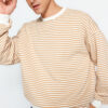 Trendyol Beige Oversize/Wide Cut Striped Fleece Inside/Warm Sweatshirt
