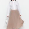 Trendyol Beige Pleated Woven Chiffon Skirt With Elastic Waist Lined and