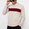 Trendyol Beige Regular Crew Neck Color Block Knitwear Sweater