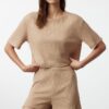 Trendyol Beige Ribbed Knitted Pajama Set