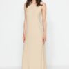 Trendyol Beige Ribbed Knitted Sleeveless Lining Underwear Dress