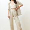 Trendyol Beige Ribbed Wide Leg Cotton Linen Woven Trousers
