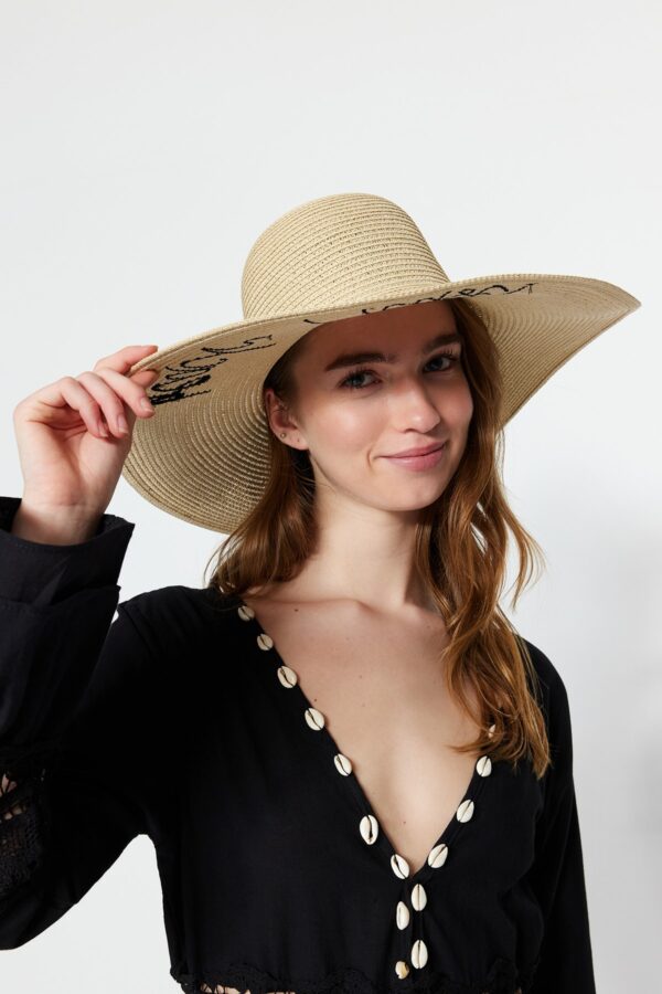 Trendyol Beige Slogan Detailed Straw Women's Hat