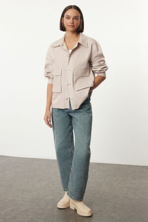 Trendyol Beige Snap Detail Woven Jacket with Pockets