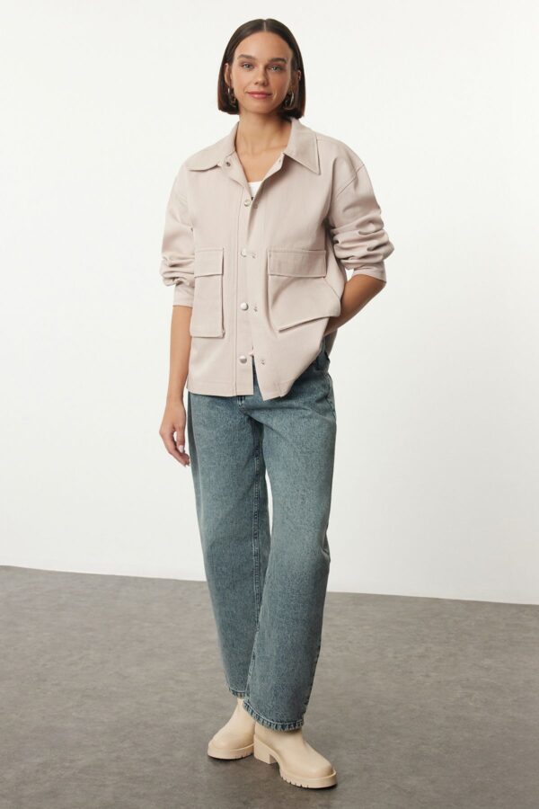 Trendyol Beige Snap Detail Woven Jacket with Pockets