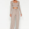 Trendyol Beige Soft Crop and Wide Leg Knitted Top and Bottom Set