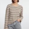 Trendyol Beige Soft Texture Basic Striped Knitwear Sweater