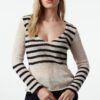 Trendyol Beige Soft Textured Loose Knit Striped Sweater