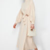 Trendyol Beige Stand Collar Belt Detailed Woven Dress
