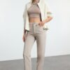 Trendyol Beige Straight Fit Woven Trousers
