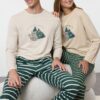 Trendyol Beige Striped Regular Fit Couple Christmas Knitted Pajamas Set