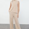 Trendyol Beige Thessaloniki Knitted Sleeveless Blouse and Trousers Top-Bottom Set