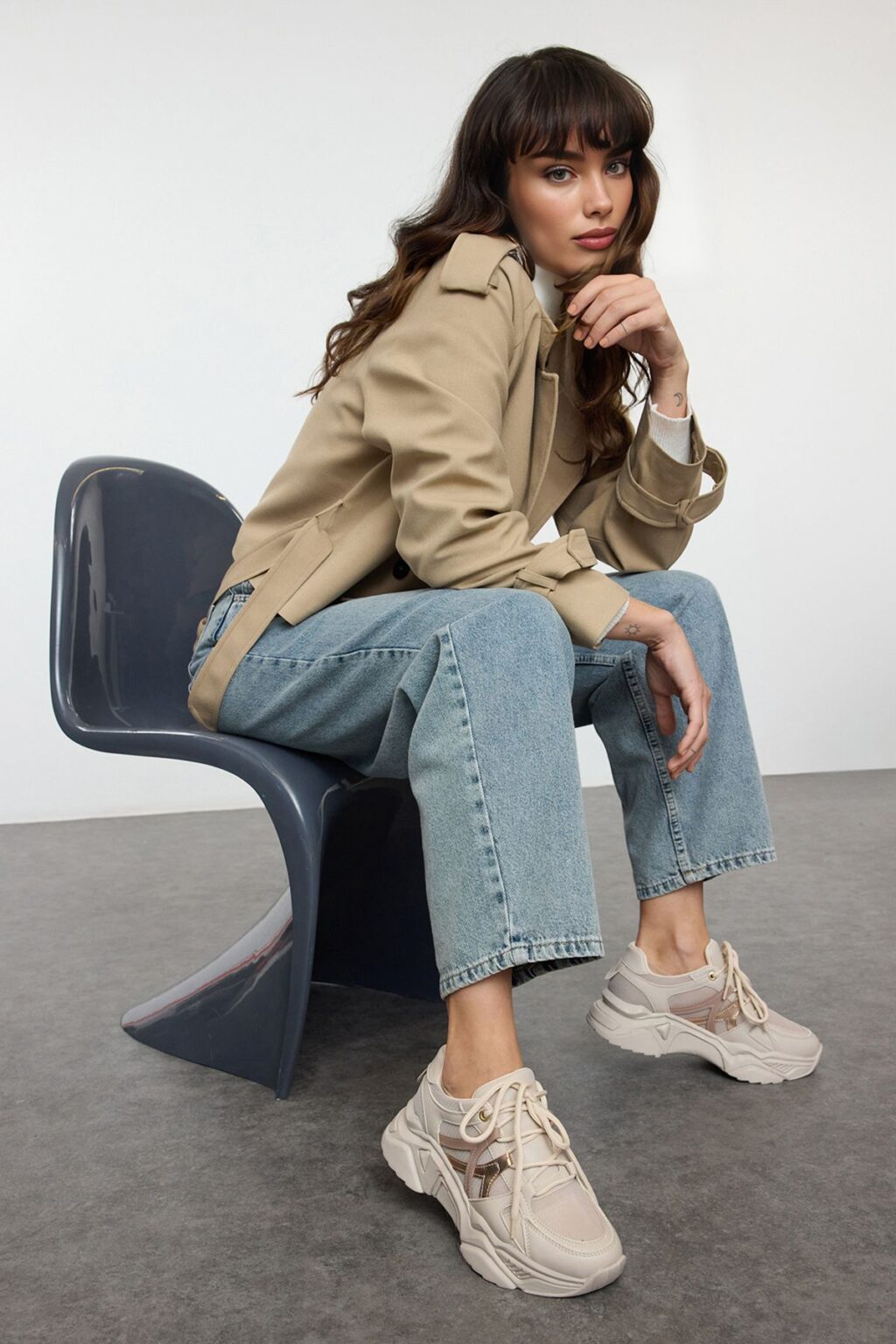Trendyol Beige Thick Sole Lace-Up Women's Sneakers
