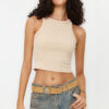 Trendyol Beige Weathered/Faded Effect Crop Fitted Halter Neck Cotton Stretch Knit Knitted Undershirt