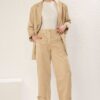Trendyol Beige Wide Leg Soft Gabardine Woven Trousers