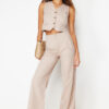 Trendyol Beige Wide Leg Striped Woven Trousers
