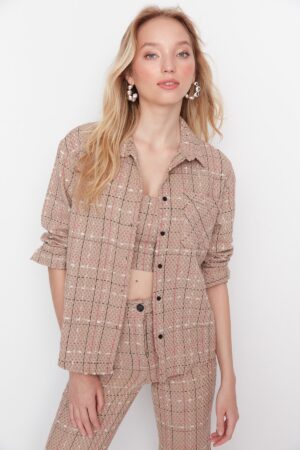 Trendyol Beige Woven Tweed Shirt with Pocket Trendyol Beige Woven Tweed Shirt with Pocket