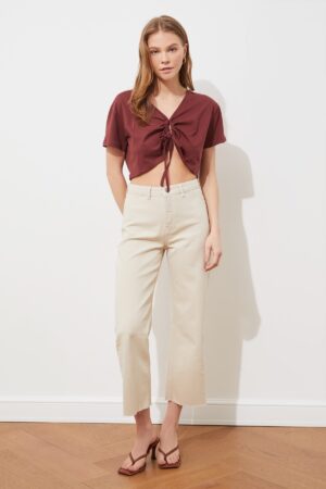 Trendyol Bézs Magas Derék Jeans Breeches