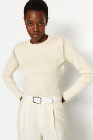 Trendyol Bézs kő részletes kötöttáru pulóver Trendyol Bézs kő részletes kötöttáru pulóver