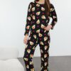 Trendyol Black 100% Cotton Avocado and Heart Knitted Pajama Set