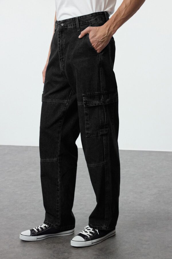 Trendyol Black 100% Cotton Baggy Fit Cargo Loose Jeans Trousers Jeans