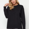 Trendyol Black 100% Cotton Basic Crew Neck Long Sleeve Regular Fit Knitted T-Shirt