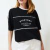Trendyol Black 100% Cotton Color Block Slogan Oversize/Wide Fit Knitted T-Shirt