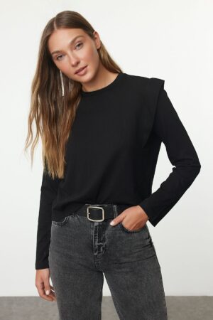 Trendyol Black 100% Cotton Padded Look Basic Crew Neck Knitted T-Shirt Trendyol Black 100% Cotton Padded Look Basic Crew Neck Knitted T-Shirt