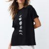 Trendyol Black 100% Cotton Planet Print Oversize/Wide Knit T-Shirt