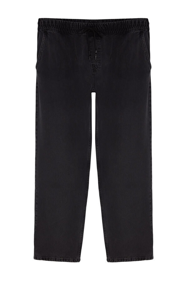 Trendyol Black 100% Cotton Regular Fit Elastic Waist Jeans Wide Jeans