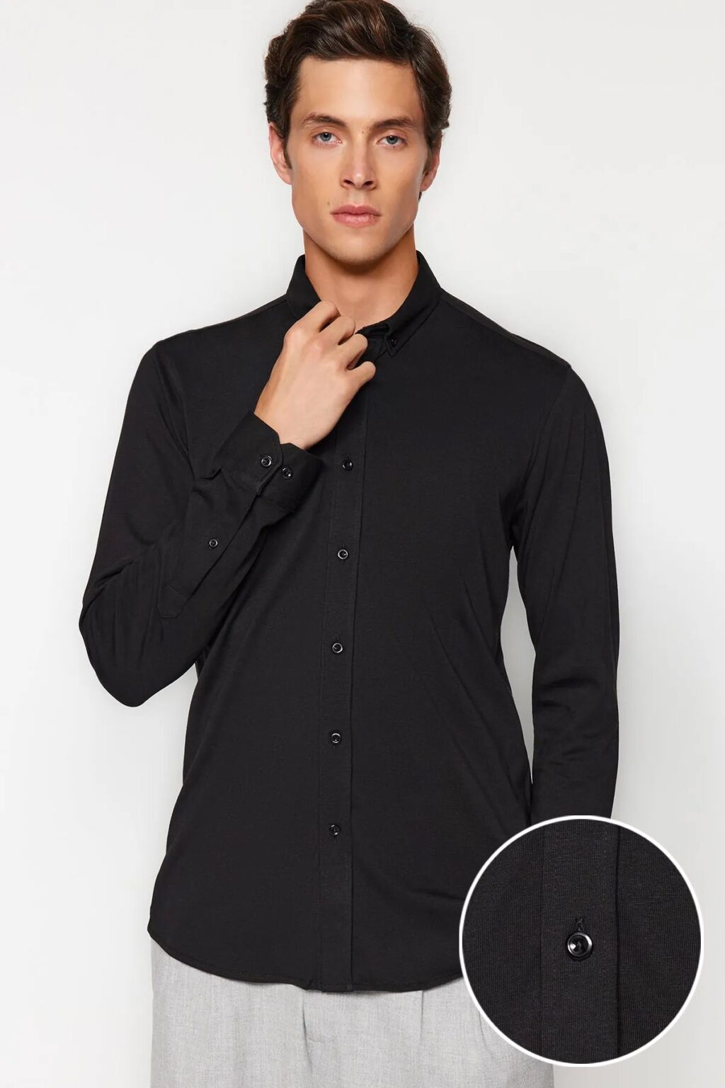 Trendyol Black 100% Cotton Slim Fit Comfortable Flexible Button-down Collar Basic Shirt