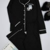Trendyol Black 100% Cotton Slogan Printed Piping Detailed Knitted Pajama Set