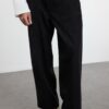 Trendyol Black 100% Cotton Unisex Balloon Fit Waist Tie Detail Woven Gabardine Trousers