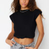 Trendyol Black 100% Cotton With Stopper Moon Sleeve Regular/Normal Fit Crop Knitted T-Shirt