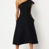 Trendyol Black A-Cut Bow Detailed Woven Elegant Evening Dress