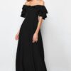 Trendyol Black A-Cut Flounce Woven Long Evening Dress