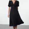 Trendyol Black A-Cut Shiny Stone Woven Elegant Evening Dress