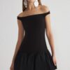 Trendyol Black A-Line Carmen Collar Woven Short Dress