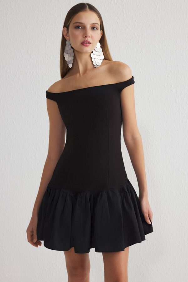 Trendyol Black A-Line Carmen Collar Woven Short Dress