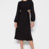 Trendyol Black A-Line Midi kivágott / ablak részlet szőtt ruha
