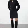 Trendyol Black A-Line Mini Window Detailed Woven Dress
