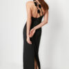 Trendyol Black A-Line Rose Detailed Woven Satin Long Elegant Evening Dress