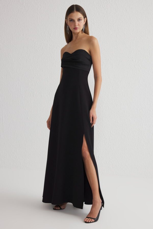 Trendyol Black A-Line Strapless Woven Long Elegant Evening Dress