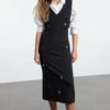 Trendyol Black A-Line V-Neck Stone Embroidered Midi Vest Woven Dress