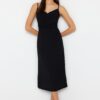 Trendyol Black A-line Strap Chest Detail Midi Woven Dress