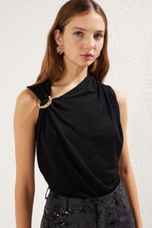 Trendyol Black Accessory Detail Snap-On Glittery Knitted Bodysuit Trendyol Black Accessory Detail Snap-On Glittery Knitted Bodysuit